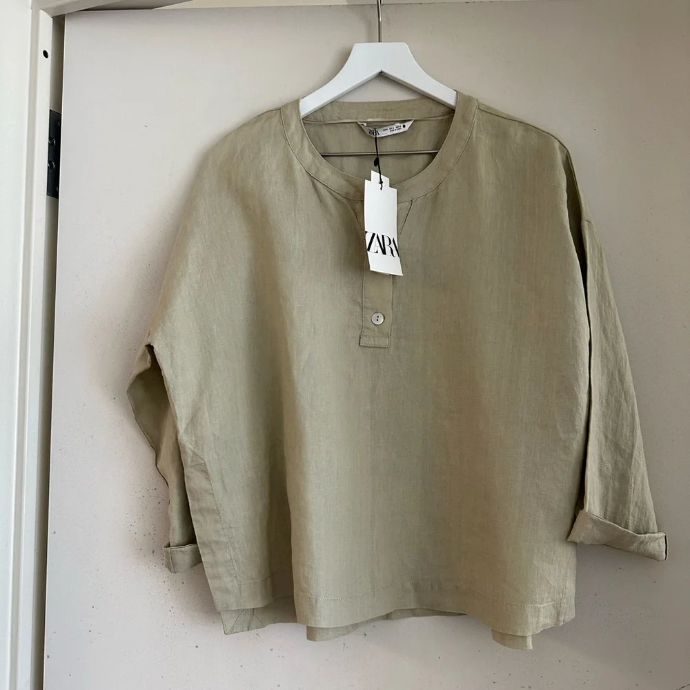 Zara Linen Henley Top NWT - Picture 2 of 6